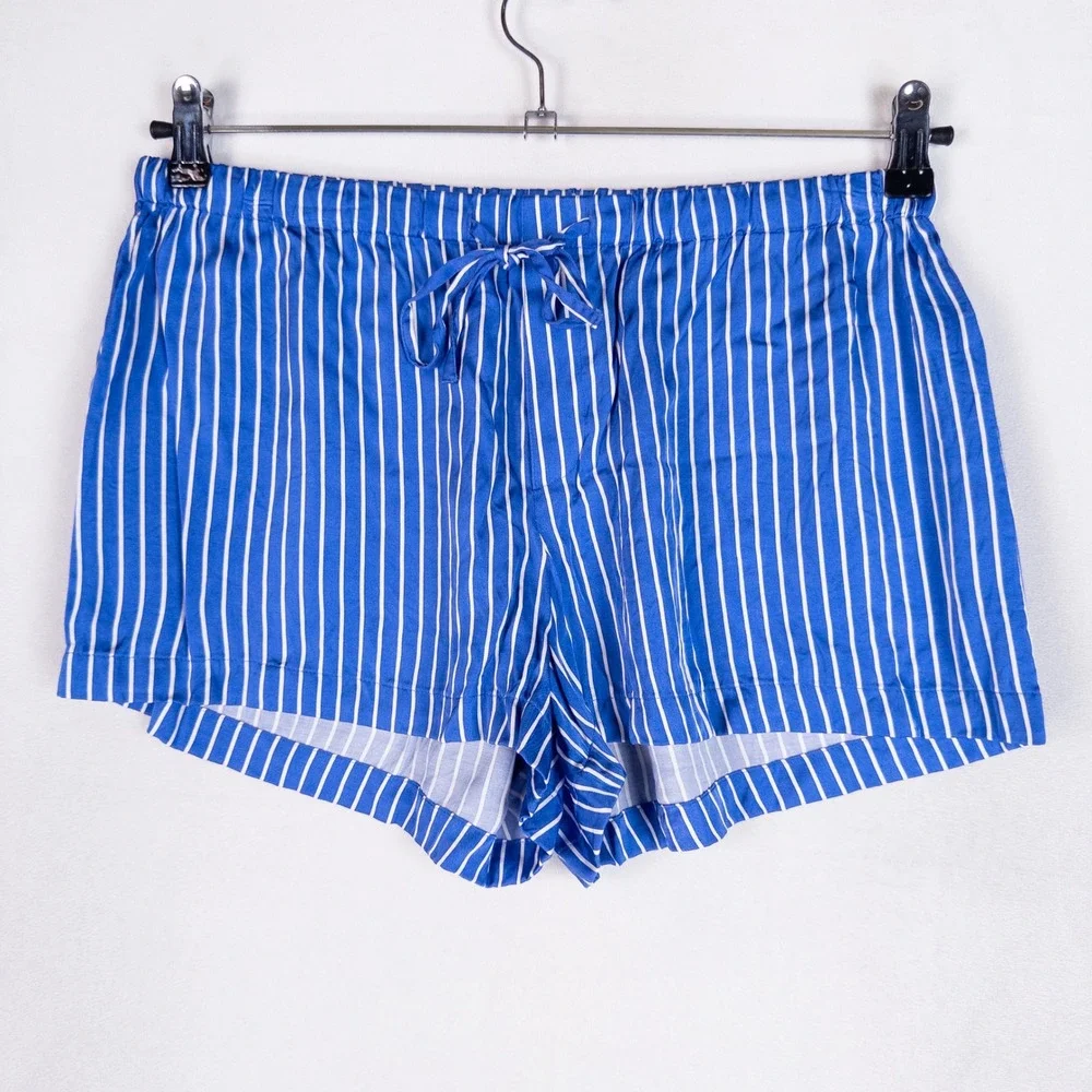 J.Crew Womens Pajama Shorts S Blue White Striped Viscose Sleepwear Loungewear